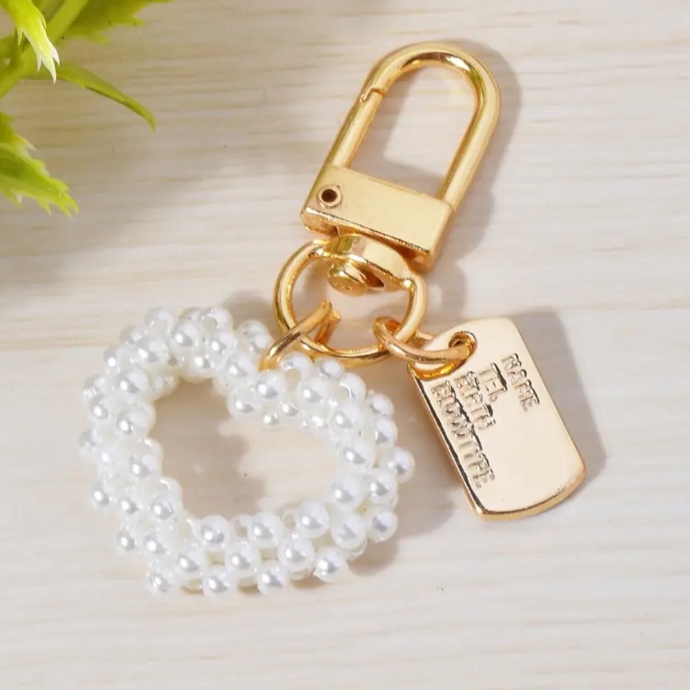 1pc Vintage Faux Pearl Heart-Shaped Keychain, Bag Purse Charm Ornament